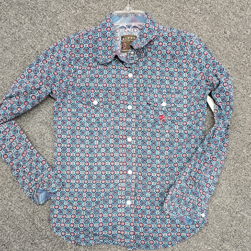 Roper Blue and Red Patterned Kids Button Down Shirt